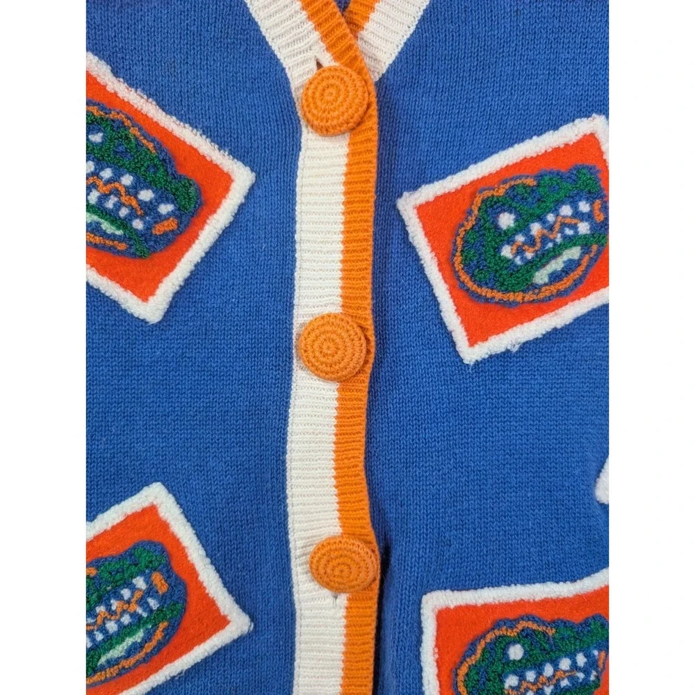 VTG 90s Florida Gators Sweater Vest Unisex M Blue Orange Chenille Cardigan